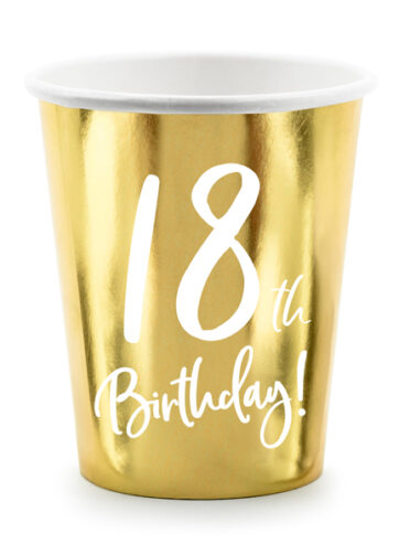 Bekertjes 18th Birthday goud (6 stuks)